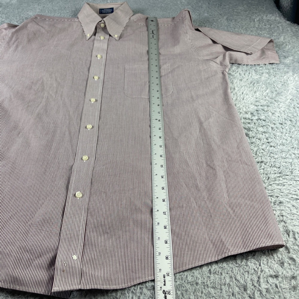 Stafford Mens 17.5 Burgundy White Striped Wrinkle Free Short Sleeve Dress Shirt - Picture 5 of 8